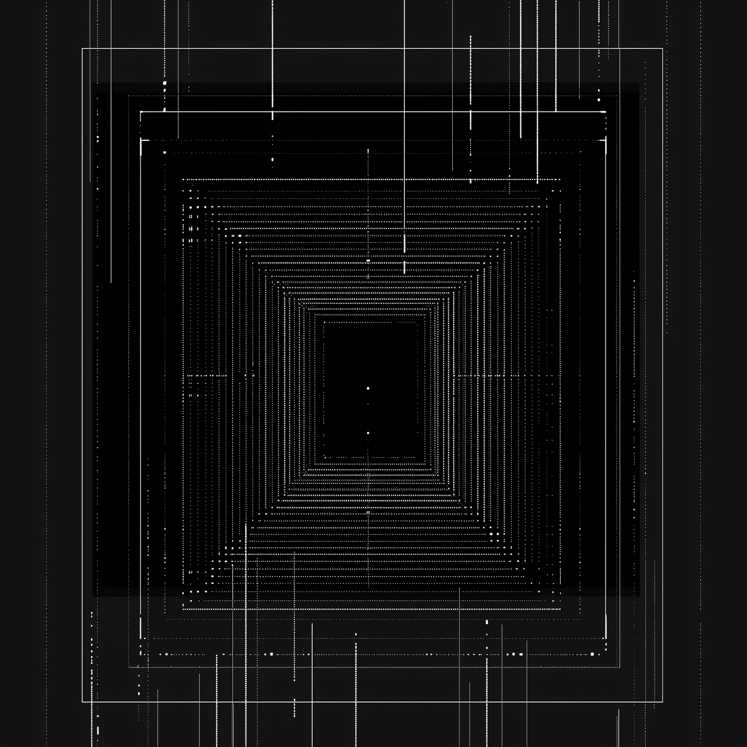 Nested square outlines on black