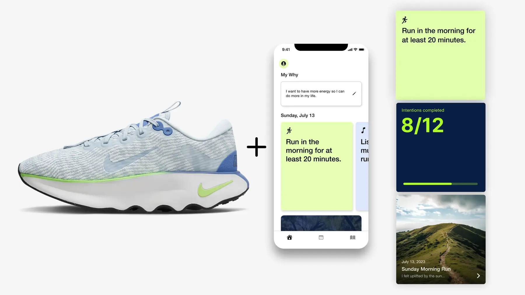 Nike running shoe beside the pilot running app